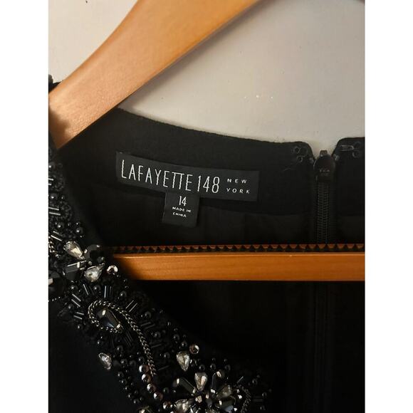 Lafayette 148 New York Dress Virgin Wool Black Beaded Rhinestone Size 14 - Picture 4 of 8